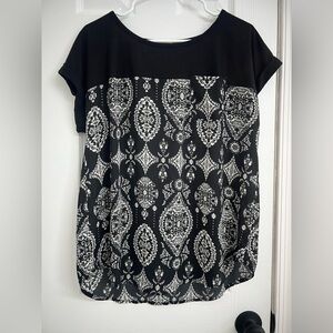 Rewind Women’s Boho Black & White Patterned Tunic Top Size XL